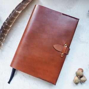 Leather Book Cover with Clasp A5 Leather Notebook Cover BUJO, Sketchbook Cover Personalised Book Cover image 9