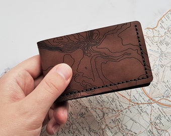 Custom Topography Wallet, bi fold leather credit card holder outdoorsy wallet leather custom wallet personalised card holder custom topo