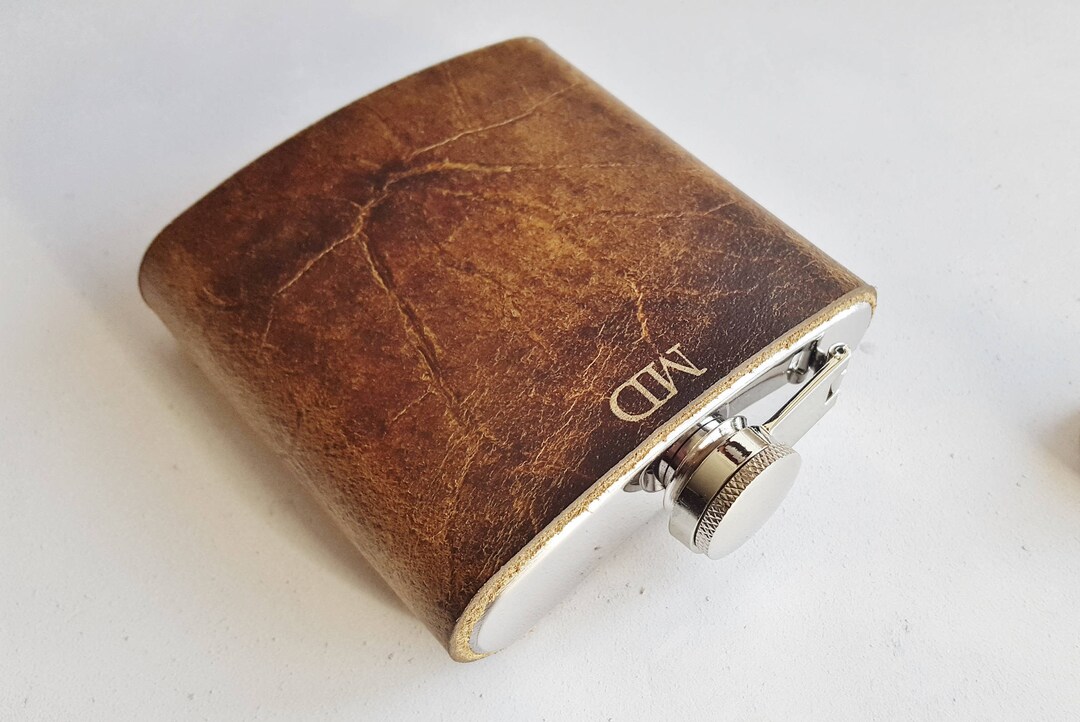 Personalised Leather Boyfriend Flask Leather Hip Flask Gift Initialled ...