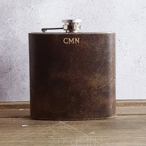 Personalised Leather Boyfriend Flask leather hip flask gift Initialled hip flask for men Customised leather goods Genuine Leather Hip Flask image 3