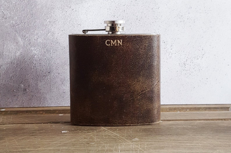 Personalised Leather Boyfriend Flask leather hip flask gift Initialled hip flask for men Customised leather goods Genuine Leather Hip Flask image 3