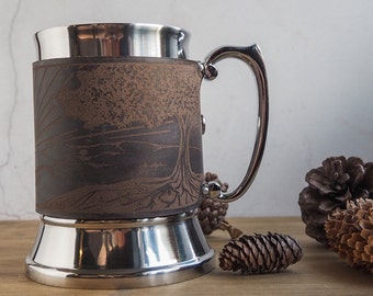 Tankard envuelto en cuero de árbol personalizado - Inspirado en la naturaleza; Para el naturalista