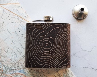 Personalized Leather Hip Flask: Topographic Map Gift