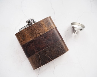 Personalised Leather Hip Flask, customised leather flask, personalized whisky flask, monogrammed hip flask for him leather anniversary gift