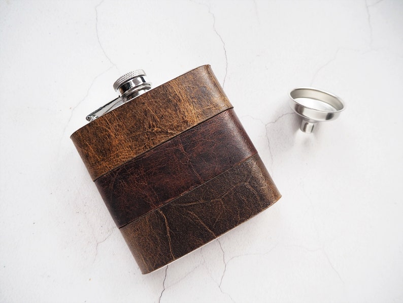 Personalised Leather Hip Flask, customised leather flask, personalized whisky flask, monogrammed hip flask for him leather anniversary gift image 1