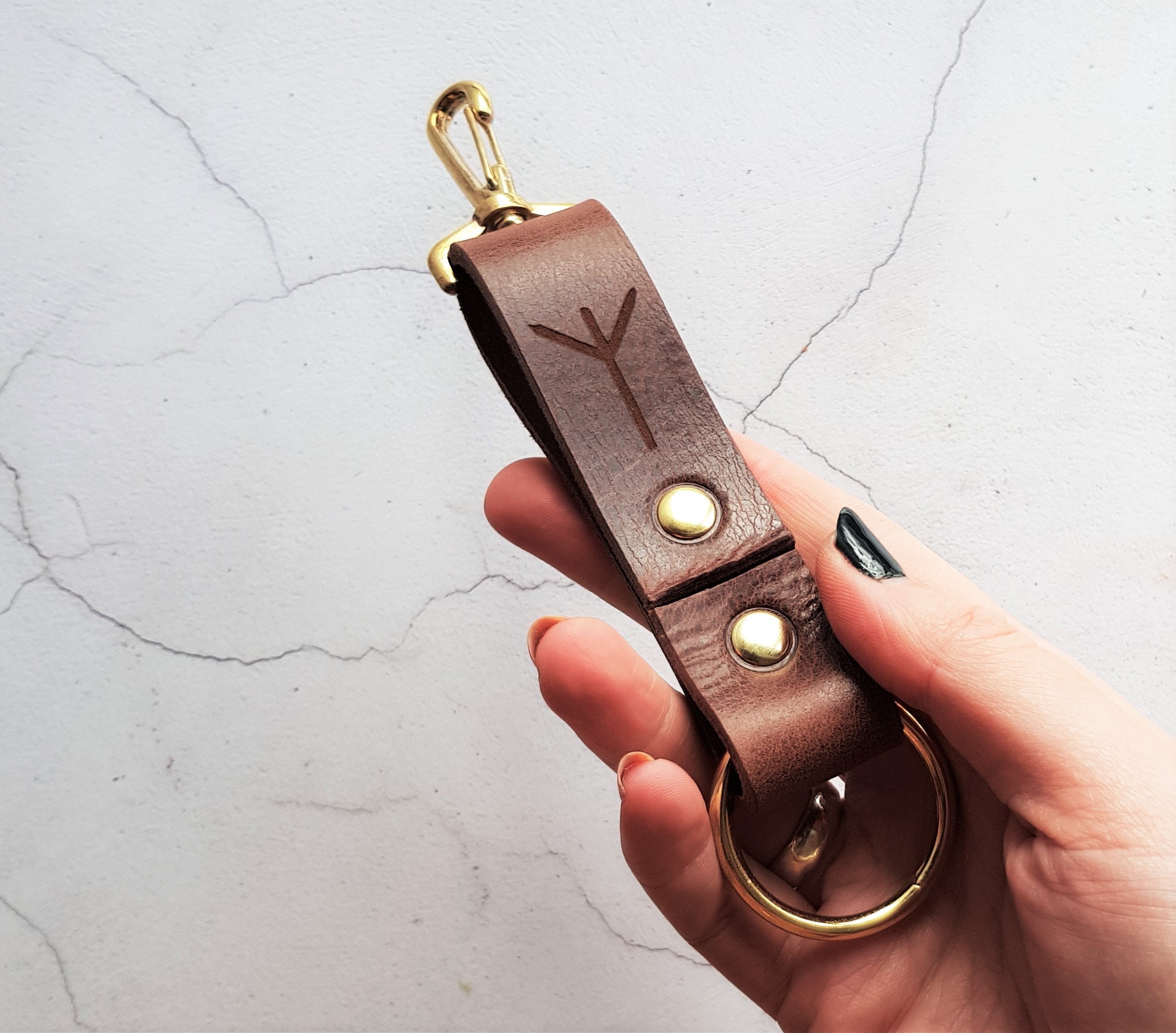 Chunky Leather Rune Key Fob Personalised Key Ring Viking Custom