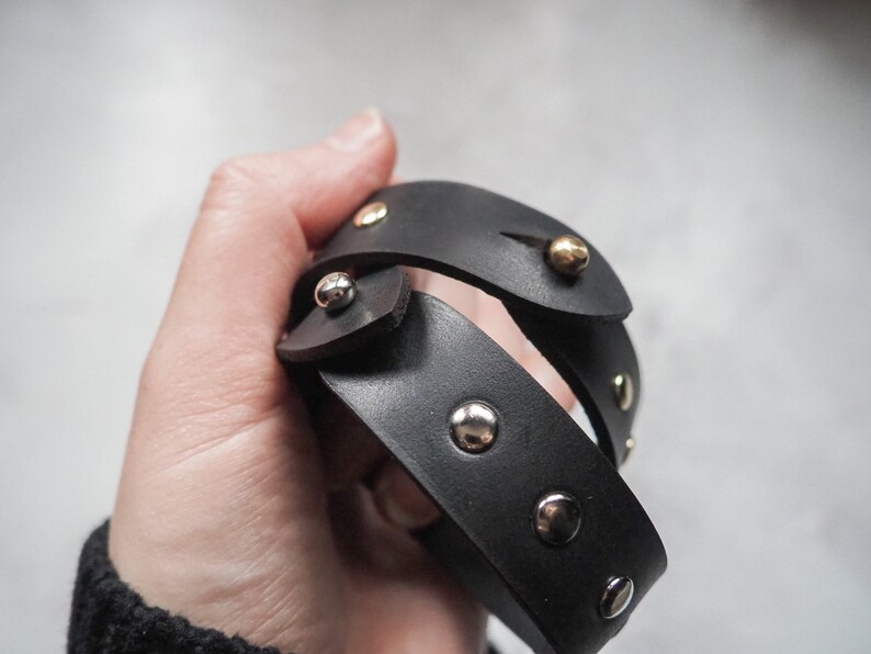 Goth Bracelet Unisex Leather Cuff Slim Studded Bracelet image 7