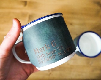 Taza de cuero esmaltada para bodas