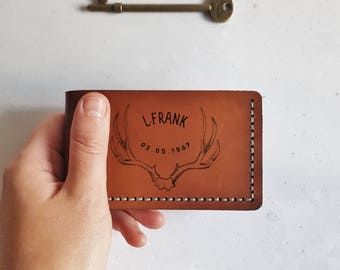 Custom Antler Wallet, bi fold leather credit card holder outdoorsy wallet leather custom wallet personalised card holder bi fold custom