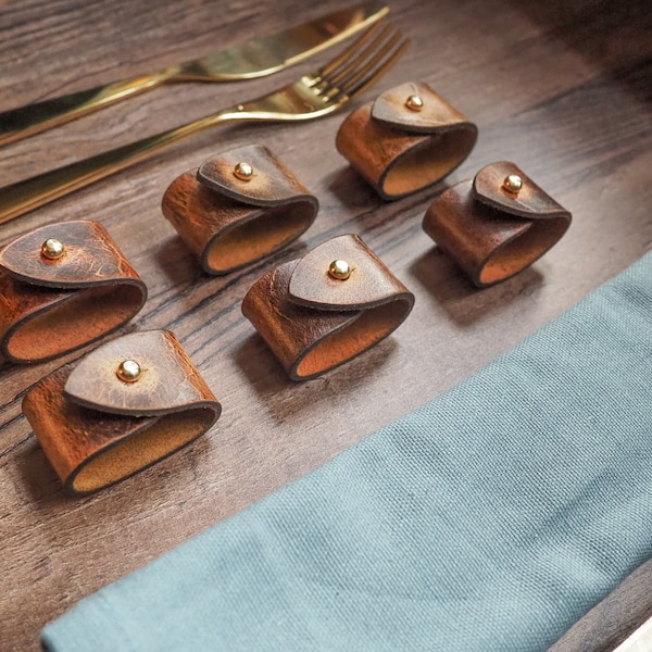 Leather Napkin Rings - The Rust Napkin Rings - Christmas Napkin Rings - Festive Napkin Rings