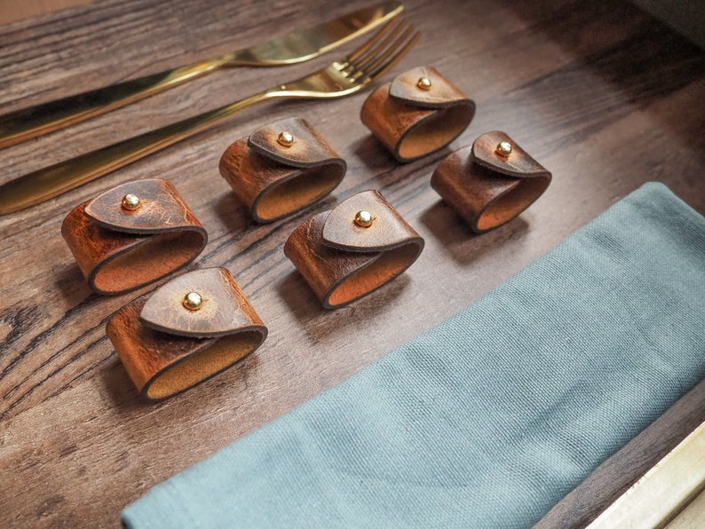 Leather Napkin Rings The Rust Napkin Rings Christmas Napkin Rings Festive Napkin Rings image 1