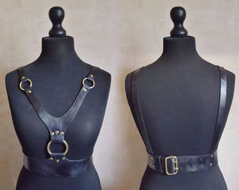 Hel // Leather Body Harness for her, harness top and underwear, leather bridal harness Genuine Leather Accessories leather harness underwear