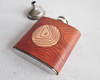 Topography Leather Flask, Snowdon Hip Flask, Personalised Leather Whiskey Bottle  topographic gift hiking flask mountain climbing gift