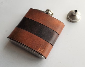 Customised Leather Flask, Personalised grooms flask, genuine leather, personalized leather flask