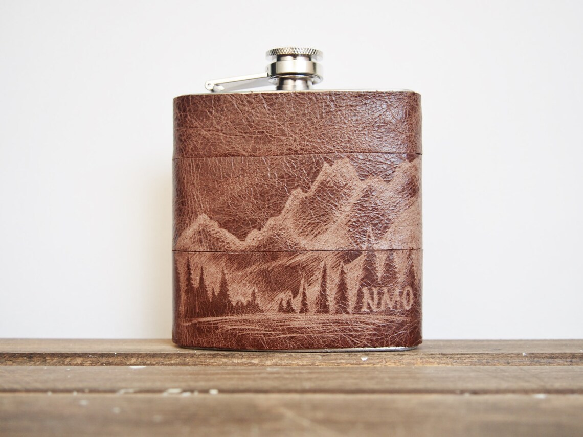 Personalised Flask With Mountain Custom Leather Hip Flask Etsy UK