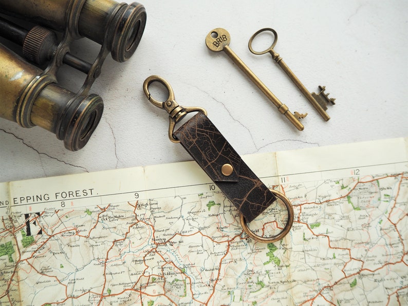 custom leather key ring road map engraved key fob leather choices boyfriend gift rustic leather new home gift Personalised Road Map key fob