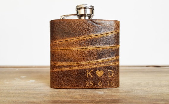 Personalised Hip Flask Engraved Leather - Birthday Wedding Xmas Gift !! - Foto 8