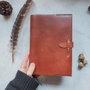 Leather Book Cover with Clasp A5 Leather Notebook Cover BUJO, Sketchbook Cover Personalised Book Cover image 3