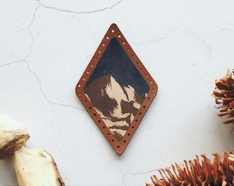 Hand Painted Mountain Leather Patch: Vintage Style Hiking Gift