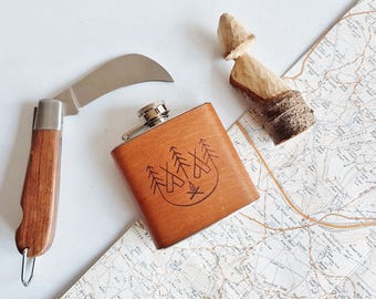 Leather Camp Fire Hip Flask