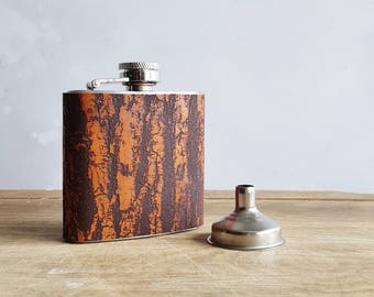 Bark Hip Flask, bark textured flask tree personalised hip flask outdoor gift engraved hip flask custom birthday hip flask