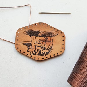 Mushroom Patch: Hand-Dyed Engraved Leather Foraging Patch