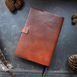 Leather Book Cover with Clasp A5 Leather Notebook Cover BUJO, Sketchbook Cover Personalised Book Cover image 8