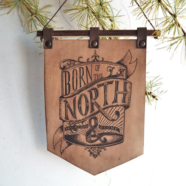 Leather Wall Hanging, yorkshire illustration northern wall decor leather pennant wall art outdoorsy leather artwork