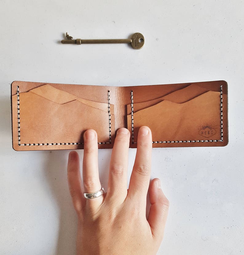 Mountain Wallet, bi fold leather credit card holder outdoorsy wallet leather custom wallet personalised card holder custom credit card case image 4