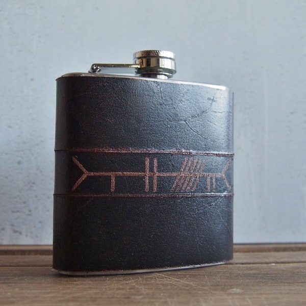 Personalised Ogham Leather flask, Hand Engraved Celtic Leather hip flask, personalized rune flask, celtic tree alphabet hip flask pagan gift