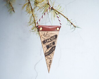 Leather Christmas Decoration - mistletoe xmas ornament, christmas tree, garland, pennant