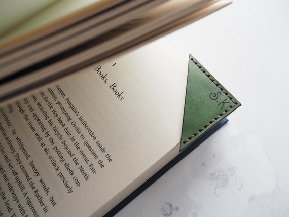 Personalised Leather Corner Bookmark, Gift for Book Lovers, Custom Monogram Page Marker