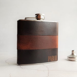 Custom Leather Flask - wedding hip flask personalised fathers day gift custom flask whisky gift boyfriend flask initials engraved leather