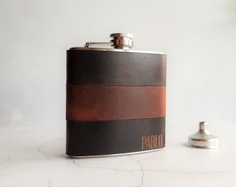 Custom Leather Flask - wedding hip flask personalised fathers day gift custom flask whisky gift boyfriend flask initials engraved leather