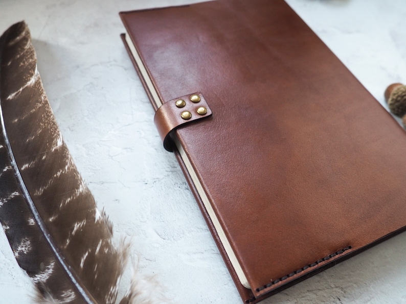 Leather Book Cover with Clasp A5 Leather Notebook Cover BUJO, Sketchbook Cover Personalised Book Cover image 2