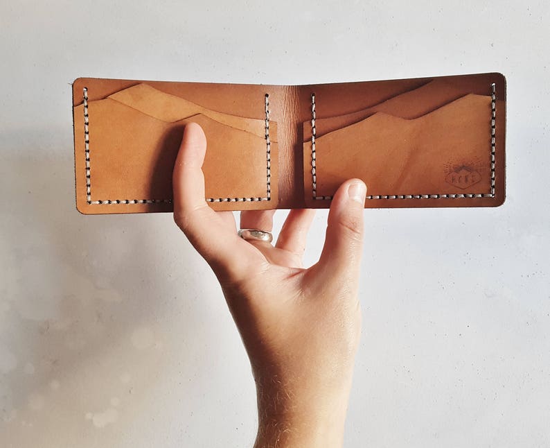 Mountain Wallet, bi fold leather credit card holder outdoorsy wallet leather custom wallet personalised card holder custom credit card case image 1