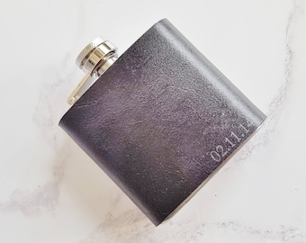 Personalised Black Leather Flask