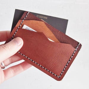 Leather Mountain Wallet, Personalised leather card holder, hand stitched wallet, fathers day gift, mountain man wallet boyfriend card holder image 1