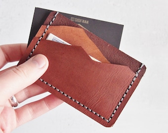 Leather Mountain Wallet, Personalised leather card holder, hand stitched wallet, fathers day gift, mountain man wallet boyfriend card holder