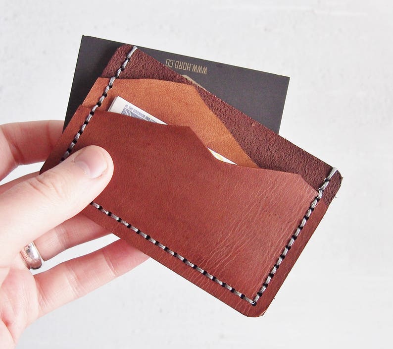 Leather Mountain Wallet, Personalised leather card holder, hand stitched wallet, fathers day gift, mountain man wallet boyfriend card holder image 1