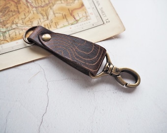 Scafell Pike key fob, personalised leather keyfob mountain hiking accessories mountaineering gift topography leather map keyring fathers day