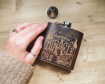 Miracle Cure Hip Flask, Personalised Leather Flask