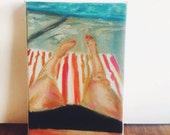Remy at the Pool .. original oil painting 5x7