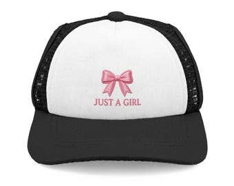 Just a Girl Dog Trucker Hat | Funny Dog Hat, Girl Dog Accessory, Coquette Bow Pet Hat, Dog Mom Gift