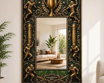 American Football 3D Illusion Mirror | Gold Trophy Plexiglass Wall Mirror | Game Room Man Cave Decor | UV Print Sports Gift