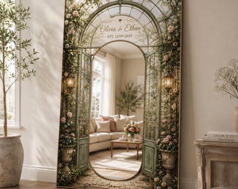 Personalized Archway Wedding Mirror, Custom Floral Garden Welcome Sign, Digital Print Acrylic Anniversary Gift