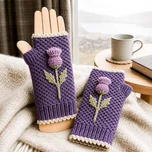 Thistle Wrist Warmers Crochet Pattern,  Scottish Fingerless Gloves, Textured Winter Accessory, Instant PDF Download