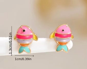 Colorful Tropical Fish Stud Earrings | Cute Ocean Earrings | Beach Jewelry | Gold Fish Earrings | Summer Jewelry Gift | Enamel Fish Dainty