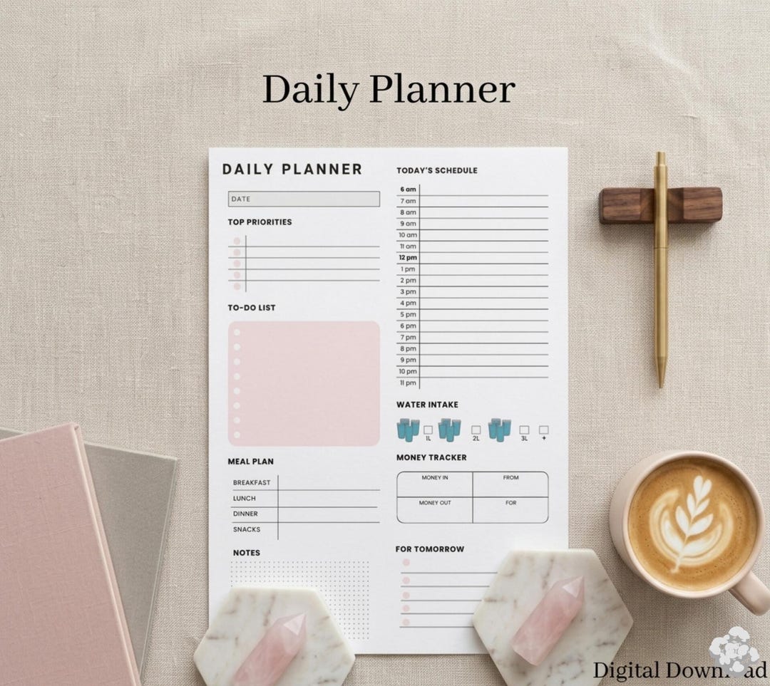 Minimal Daily Planner Template, Printable to Do List, Hourly Schedule ...