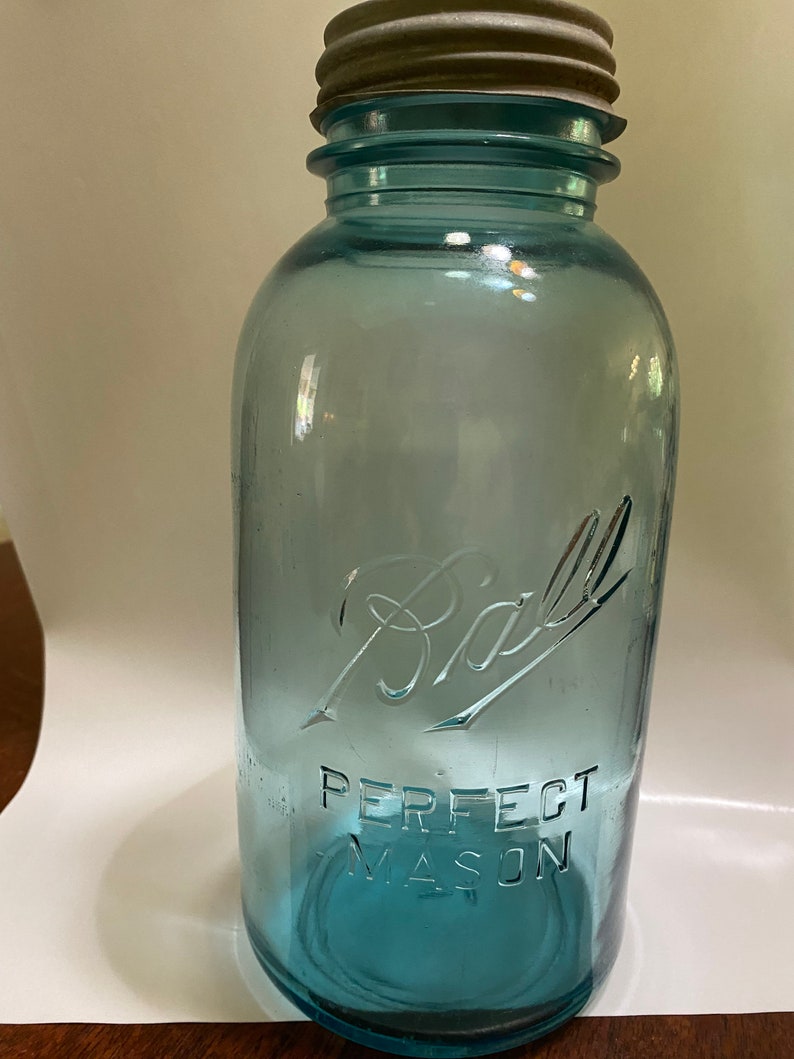 Vintage Mason Jar 1/2 Gallon, Blue Mason Jar, Half Gallon Mason Jar